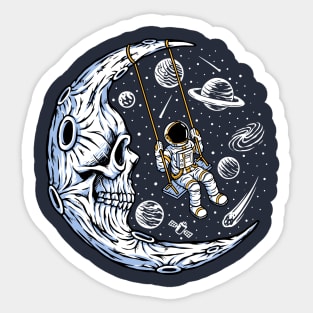 astronaut playing swing skull moon Sticker